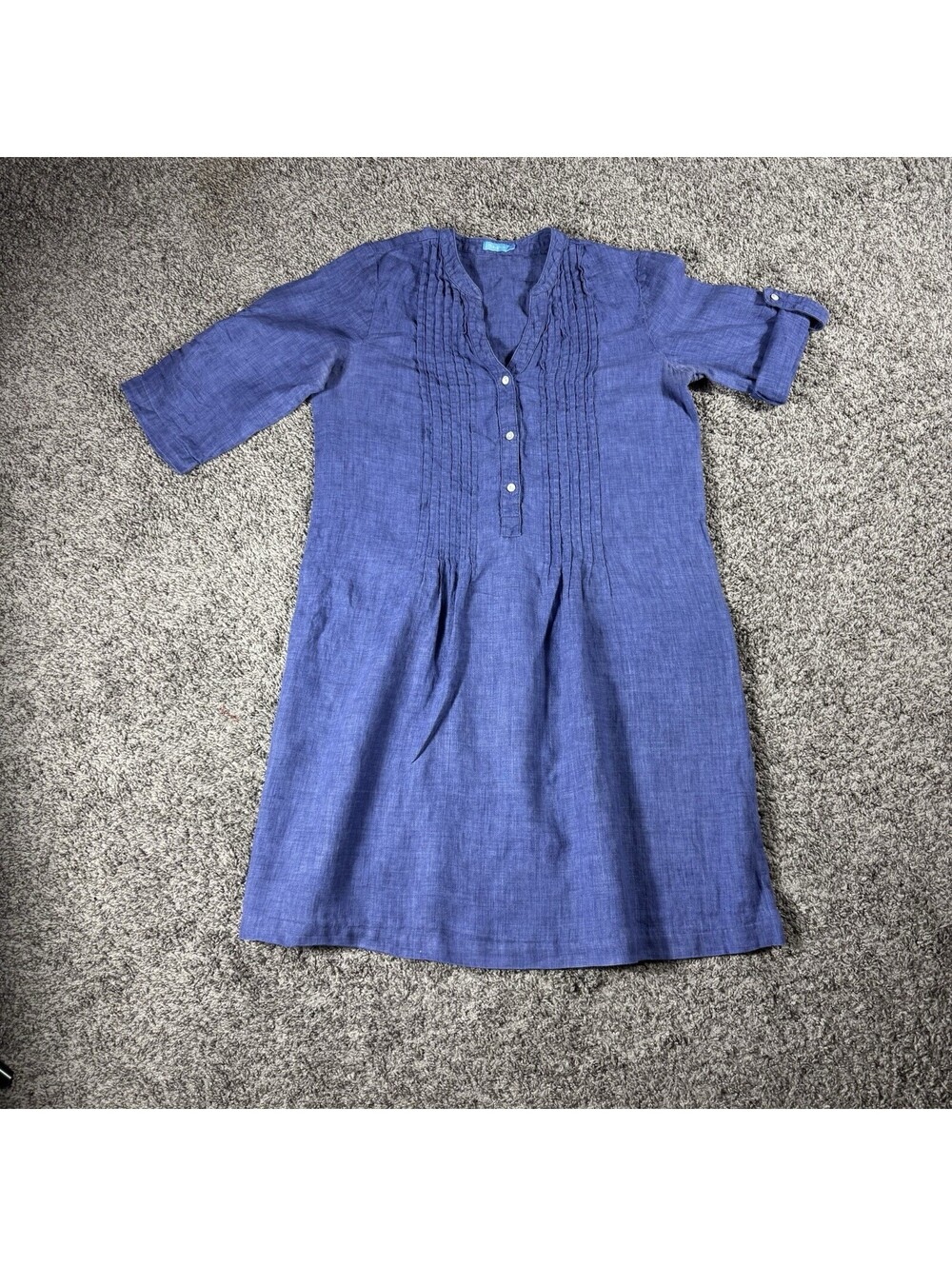 J.McLaughlin Linen Dress Womens M  Blue  Resort Pintuck Coastal Preppy